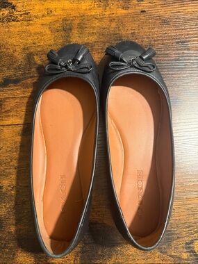 Coach Black Leather Ballet Flats with Bow Tassels